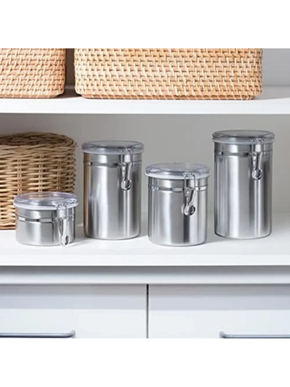 Airtight Stainless Steel Kitchen Canisters Set - Clear Lid, 4 Sizes for Food